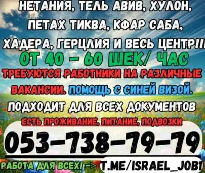 ❗️❗️❗️ URGENT!!! VACANCIES FOR EVERYONE!!! ACCOMMODATION AVAILABLE ❗️❗️❗️, Vacancies, Netanya, Russian